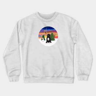 "Christmas Magic" with a Portuguese Water Dog (black-white bib/paws) Crewneck Sweatshirt